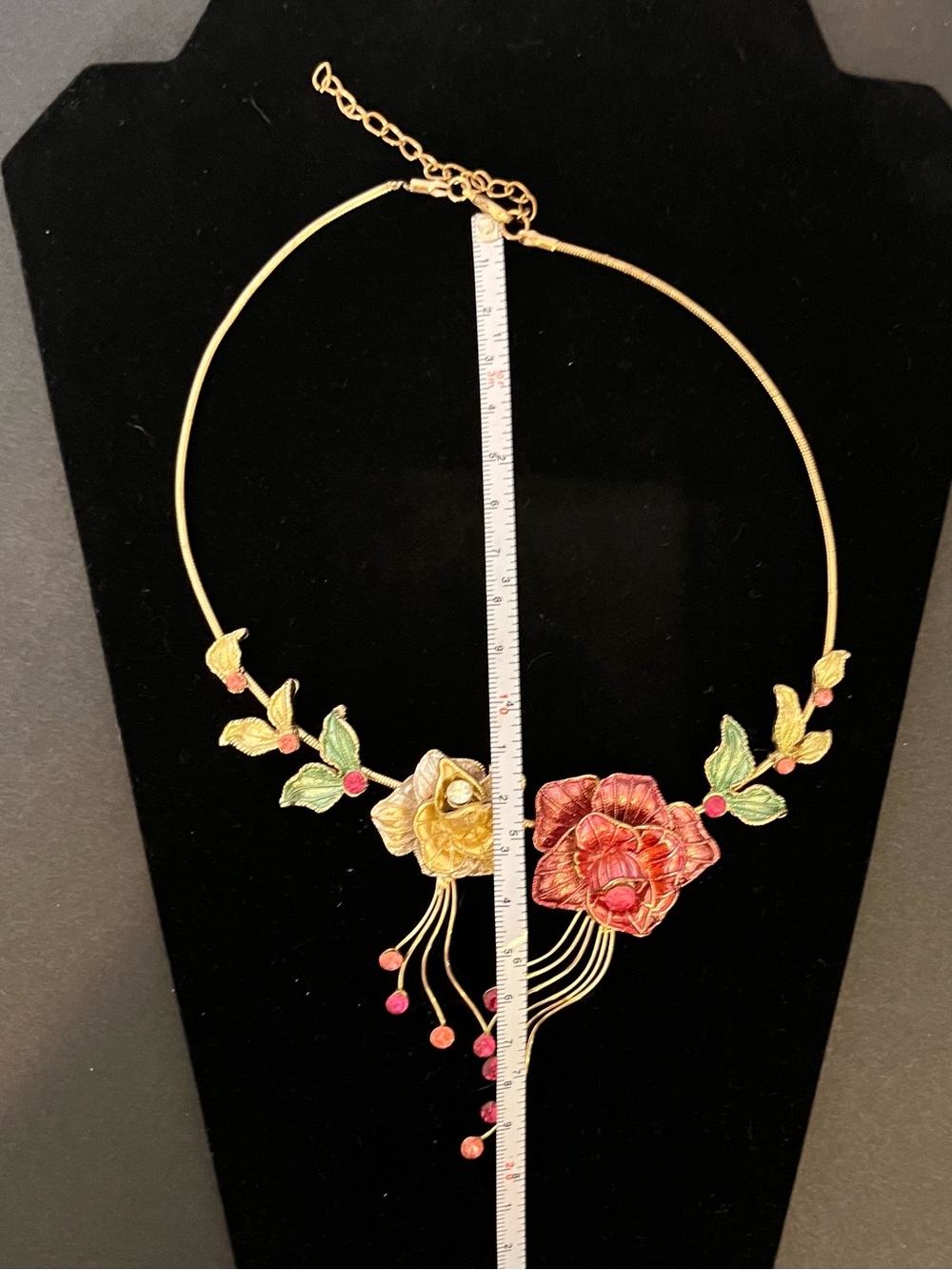 Vintage Floral Pink & Gold Statement Necklace & Earring Set - Picture 10 of 13